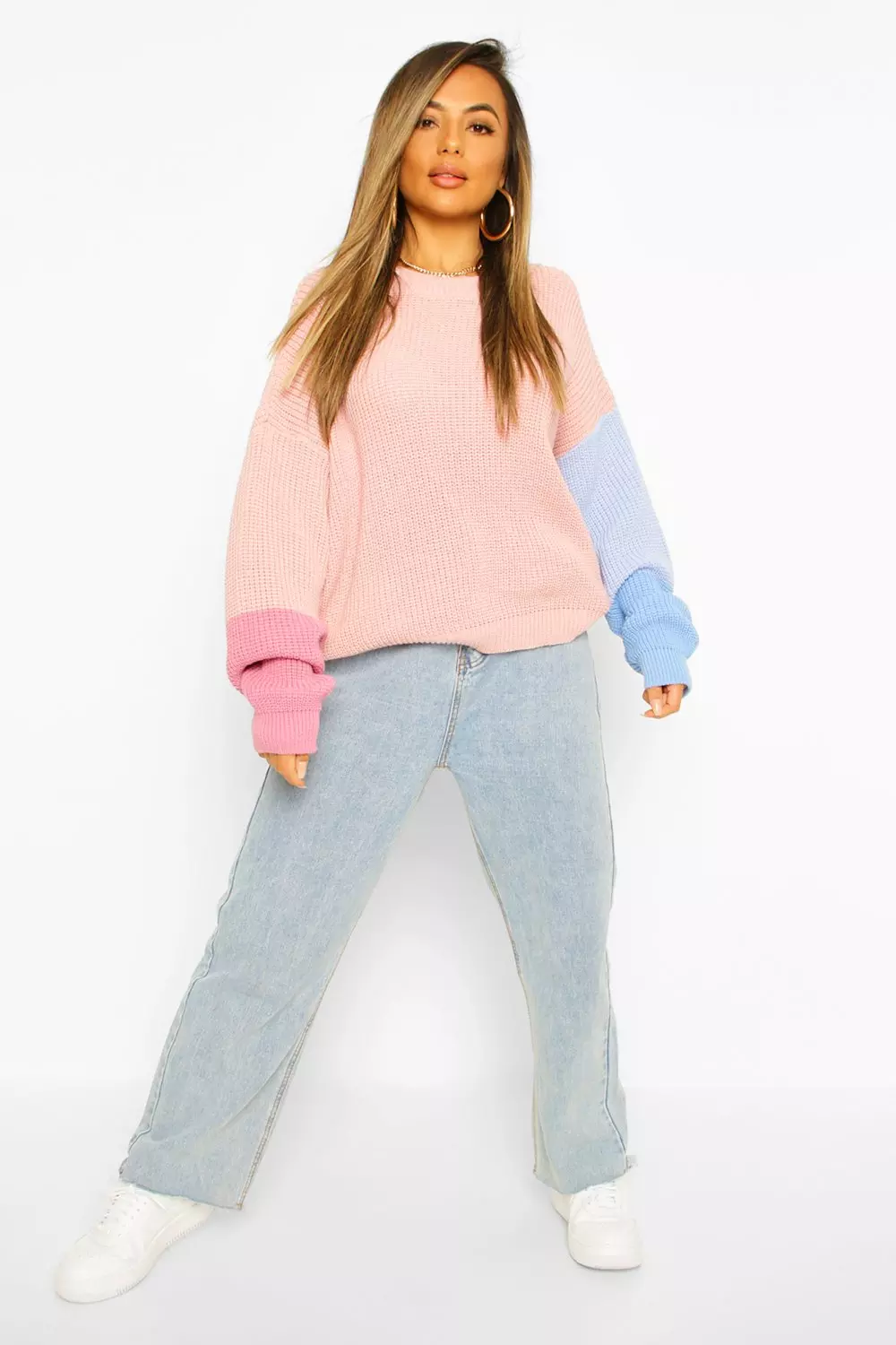 Pink oversized colour block jumper best sale