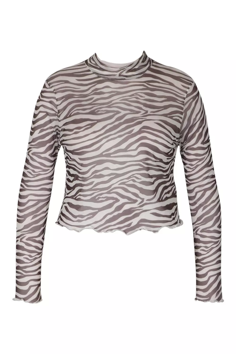 Black Plus Zebra Mesh Long Sleeve Crop Top alternative image