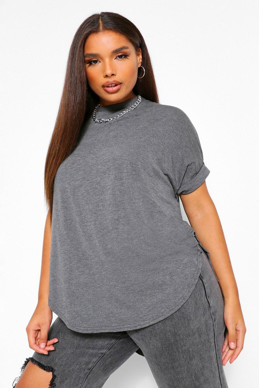 Charcoal Plus Pleat Back Curve Hem Oversized T-shirt image number 1