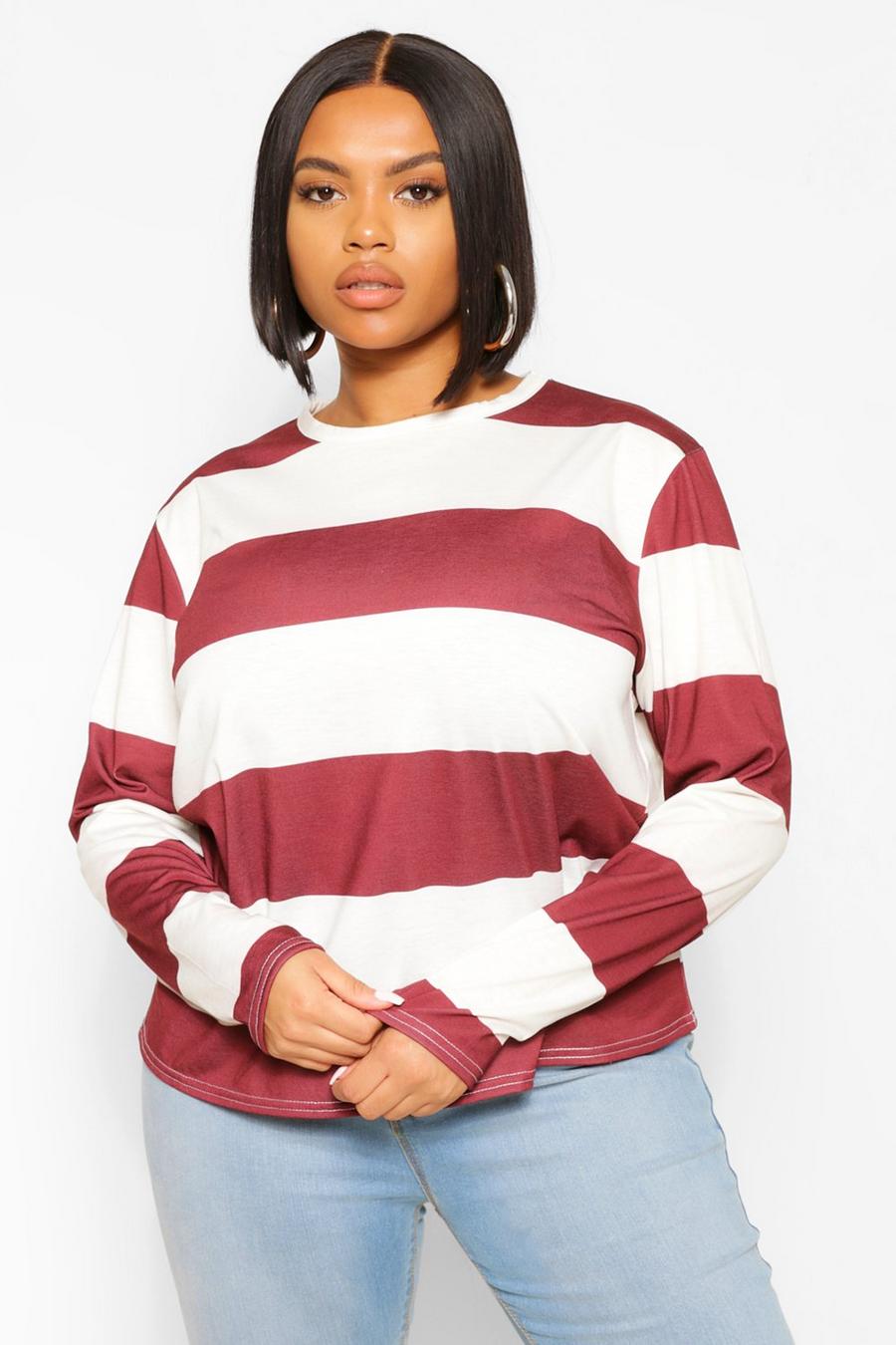 Berry Plus Wide Stripe Long Sleeve T-shirt image number 1