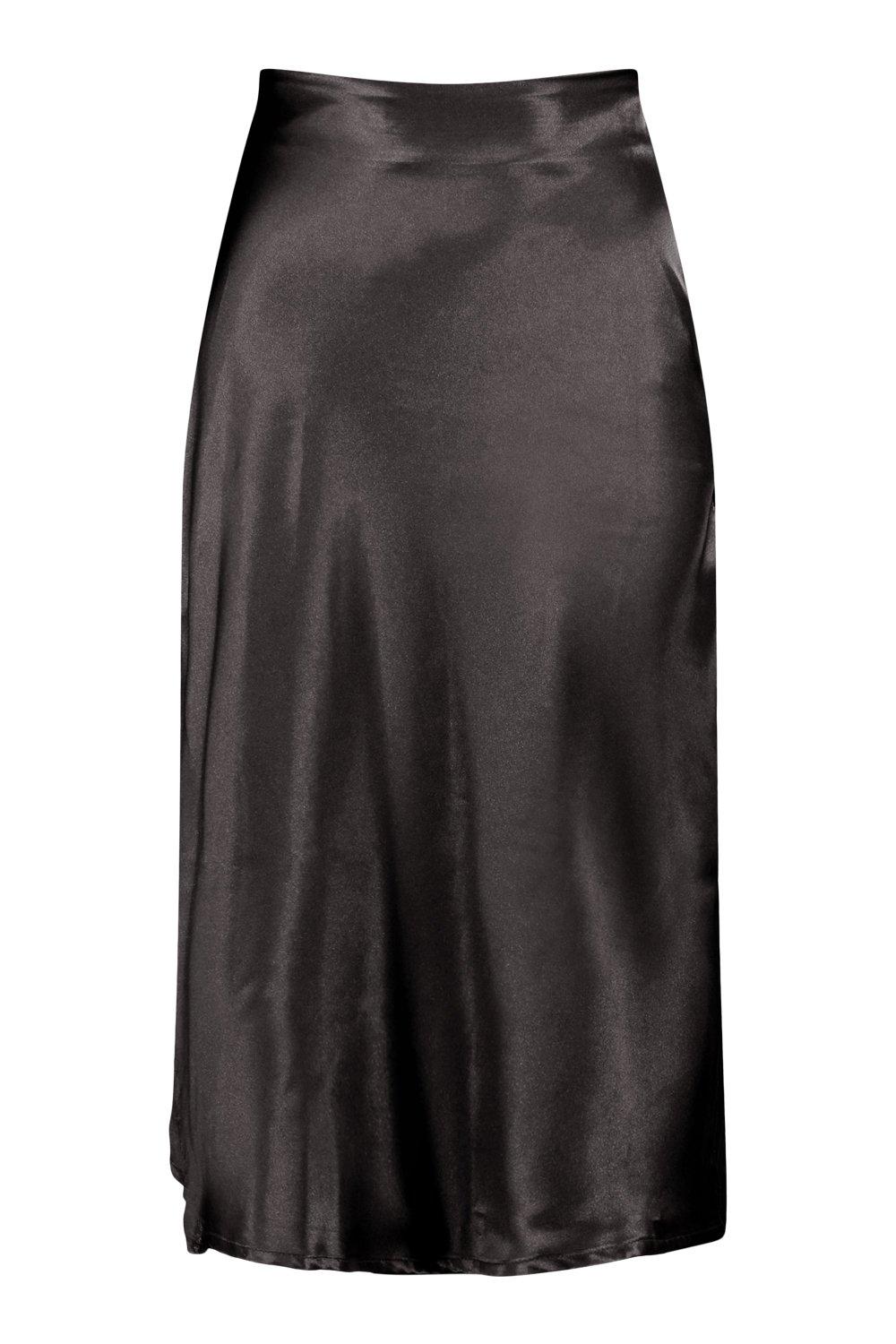 Petite Satin Side Split Midi Skirt