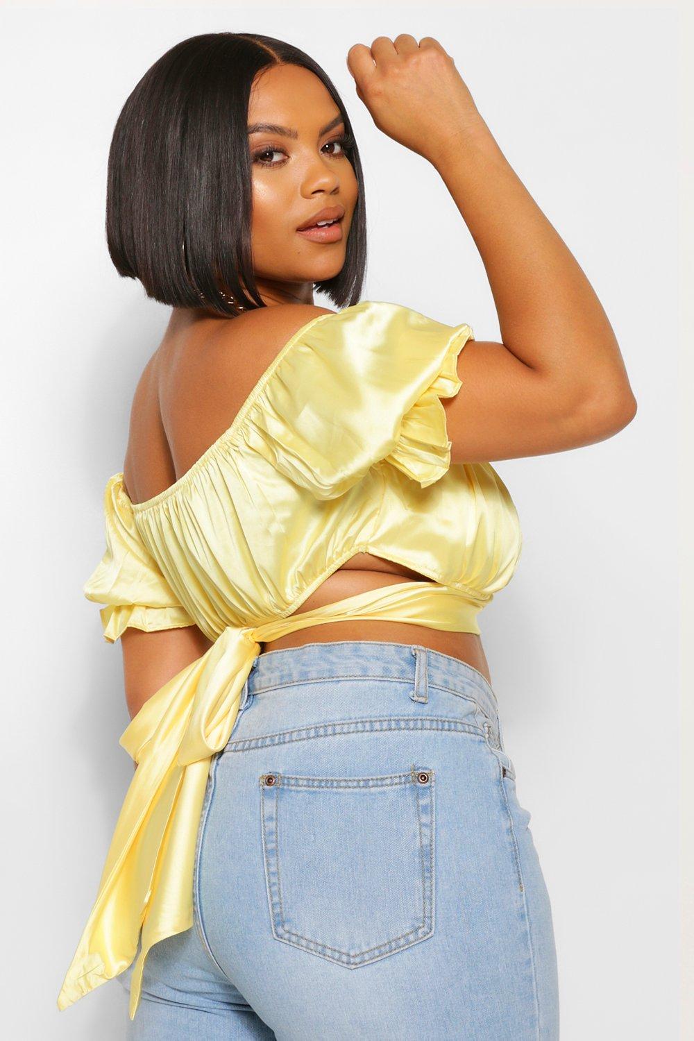 Satin bardot store crop top