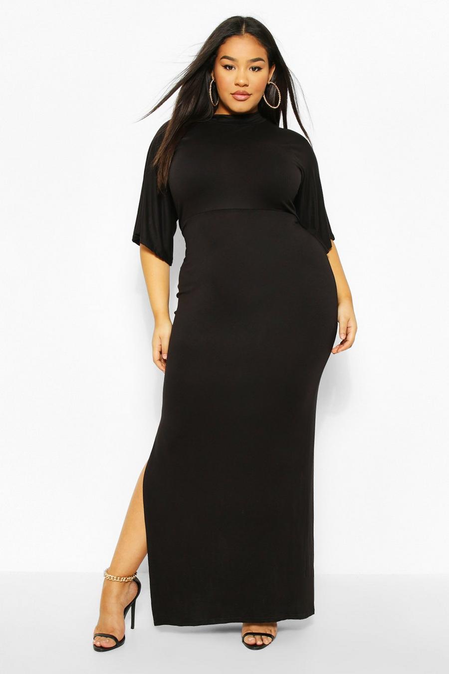 Zwart Plus Maxi-jurk met hoge hals  image number 1