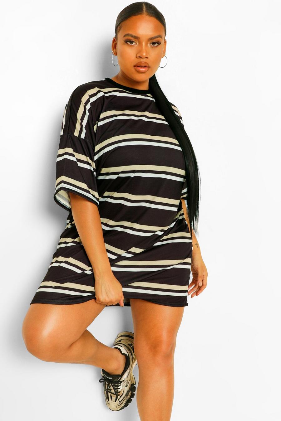 Plus Stripe Oversized T-Shirt Dress image number 1