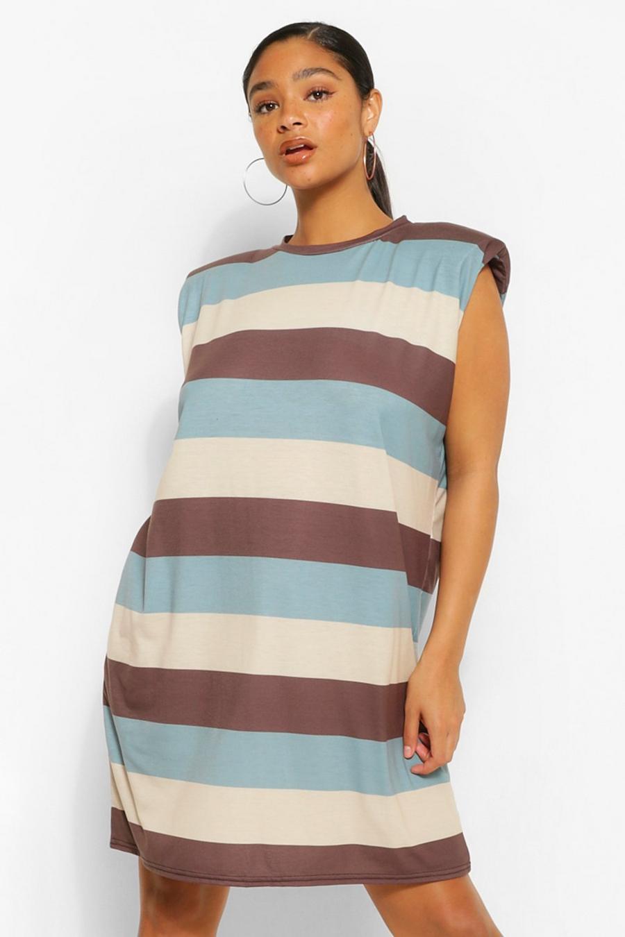 Black Plus Stripe Shoulder Pad Dress image number 1