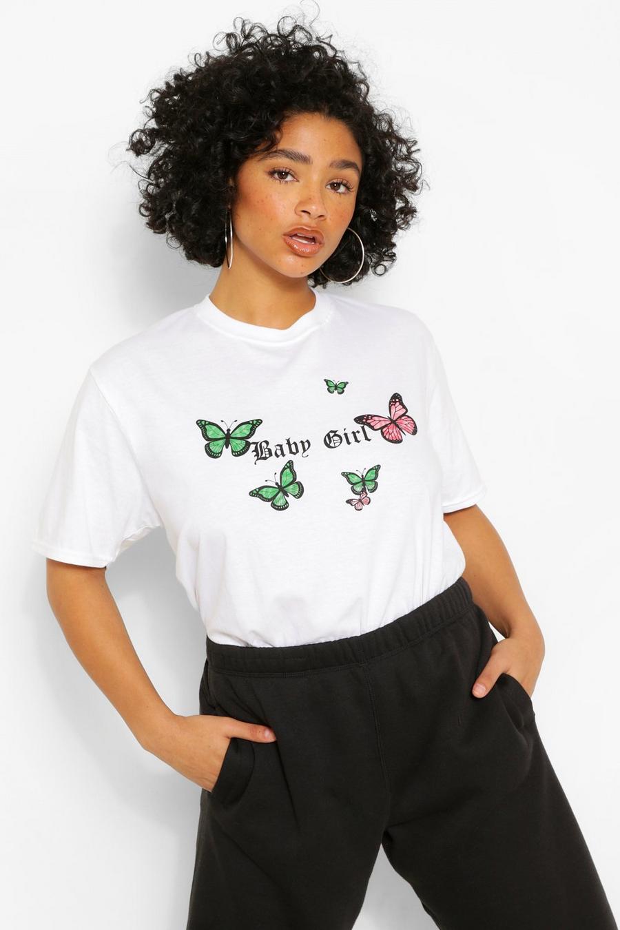Camiseta con estampado de mariposas y eslogan “90s Baby” Plus, Blanco image number 1