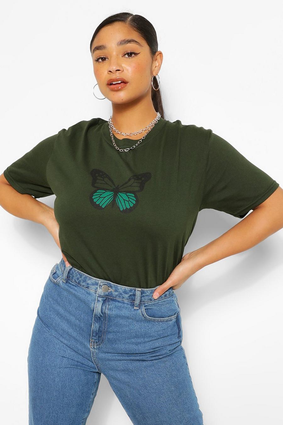 Plus T-Shirt mit farblich passendem Schmetterlings-Print, Wald image number 1
