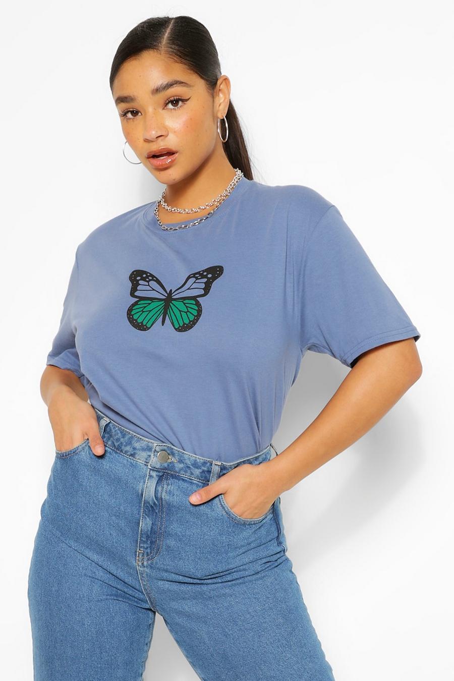 Camiseta con estampado de mariposas con varios tonos Plus, Índigo image number 1