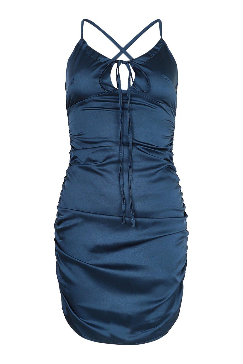 boohoo navy blue dress