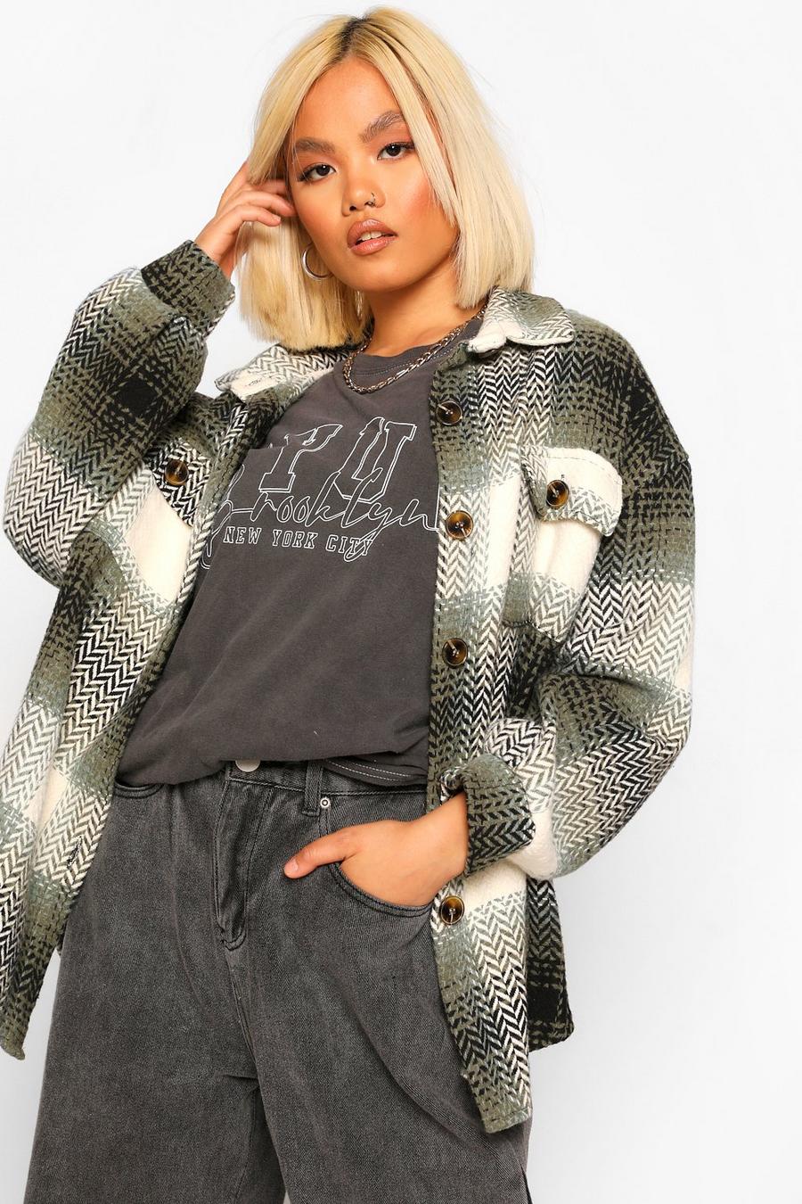 Khaki Petite Flannel Longline Wool Look Shirt Jacket image number 1