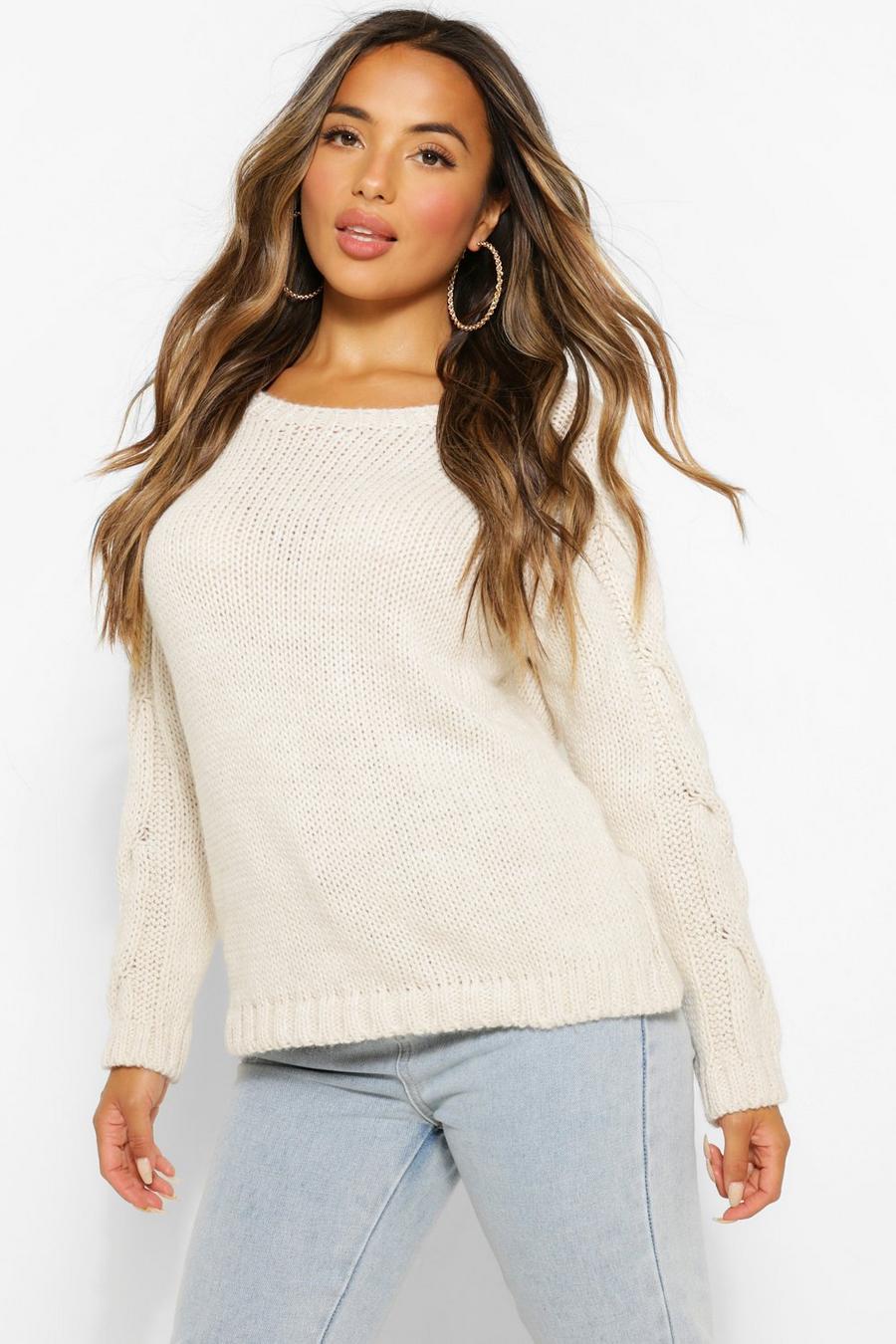 Ivory Petite Cable Knit Sleeve Detail Jumper image number 1