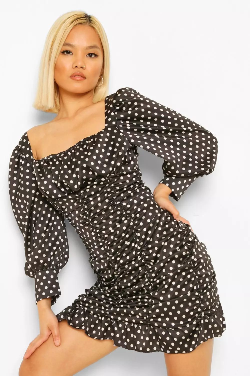 Boohoo satin shop polka dot dress