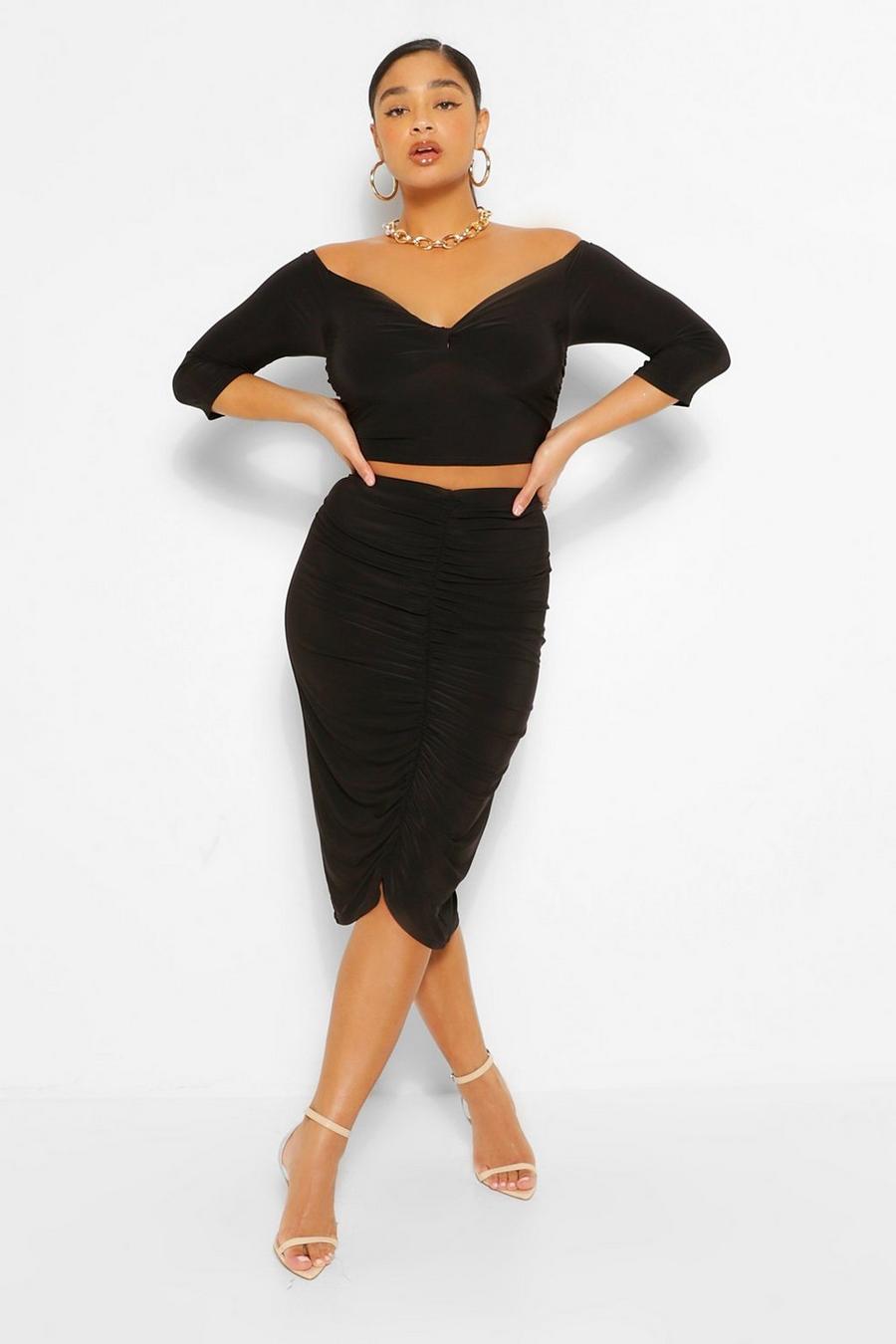 Black Plus Twist Front Top and Ruched Midi Skirt image number 1