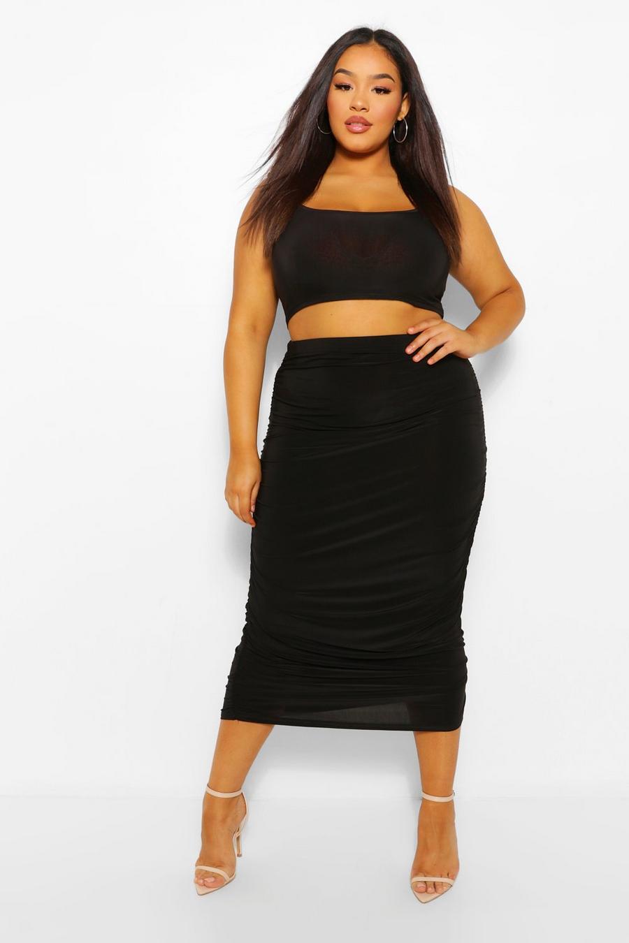 Plus Scoop Neck Top And Ruched Midaxi Co-Ord image number 1