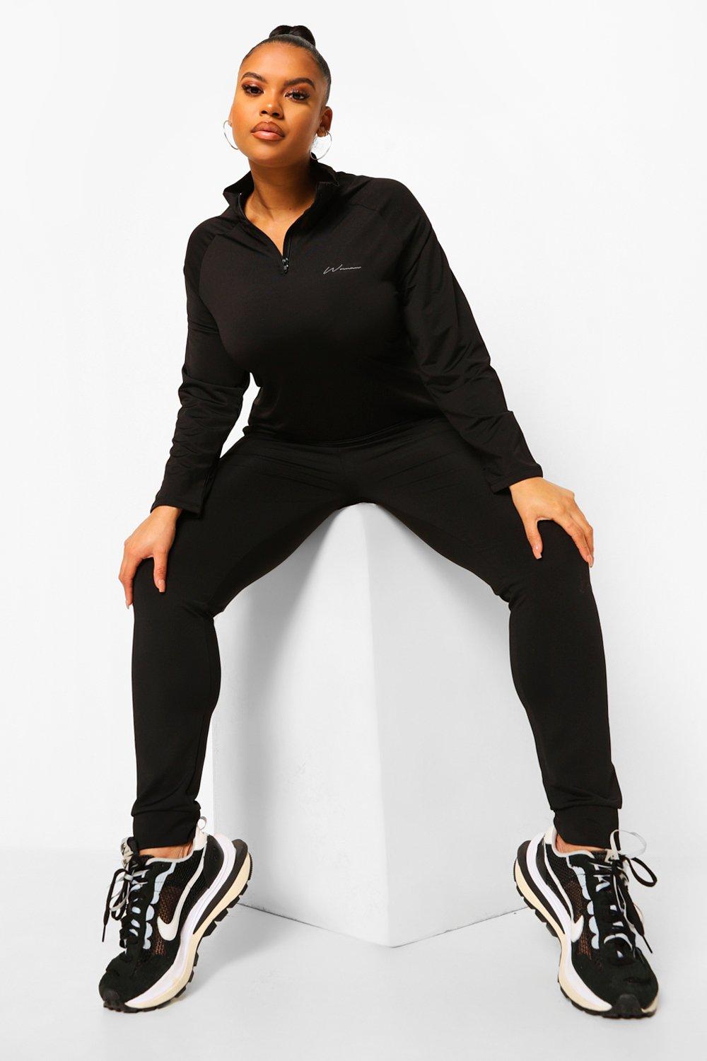 Women s Black Plus Activewear Woman Raglan Funnel Neck Gym Top