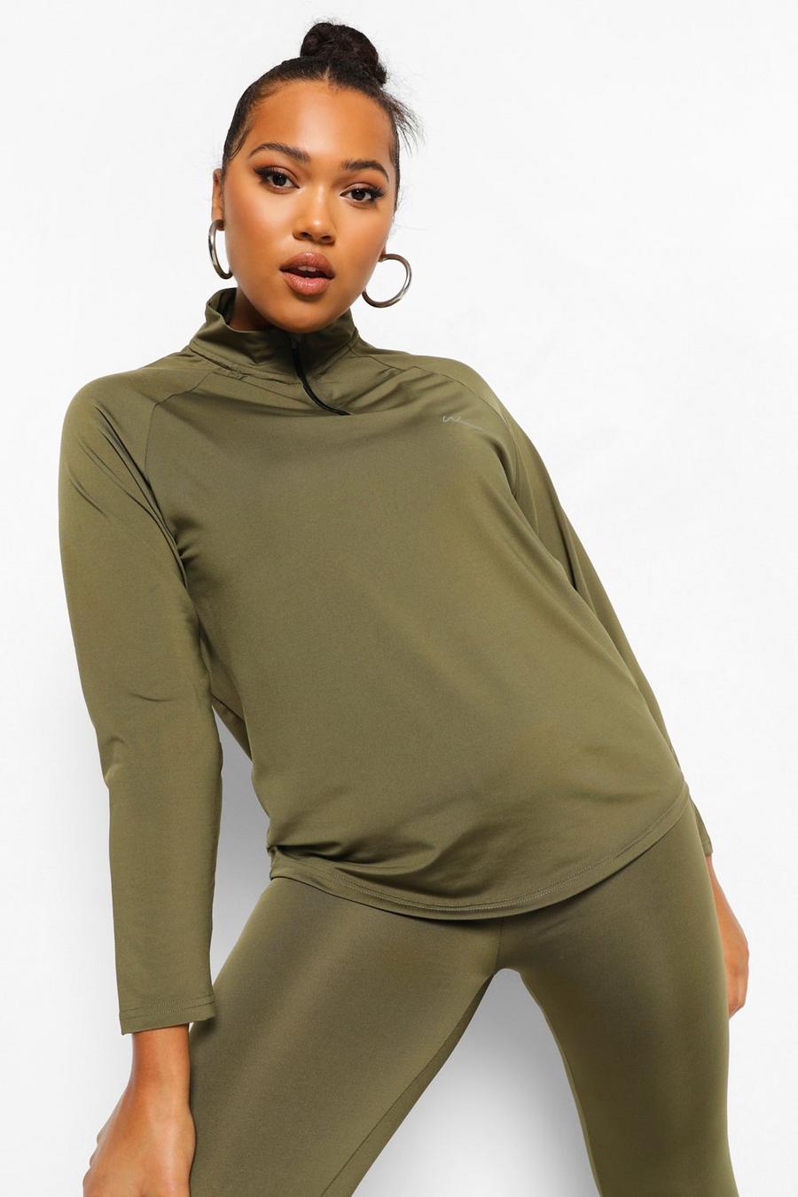 Khaki Plus Activewear 'Woman' Raglan Funnel Neck Gym Top