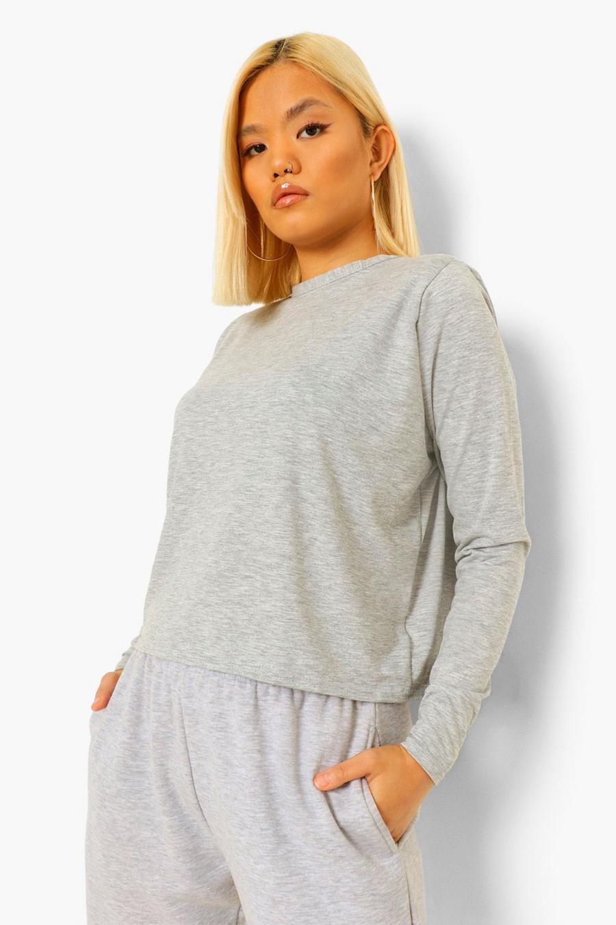 Grey Petite Shoulder Pad Cropped T-Shirt image number 1