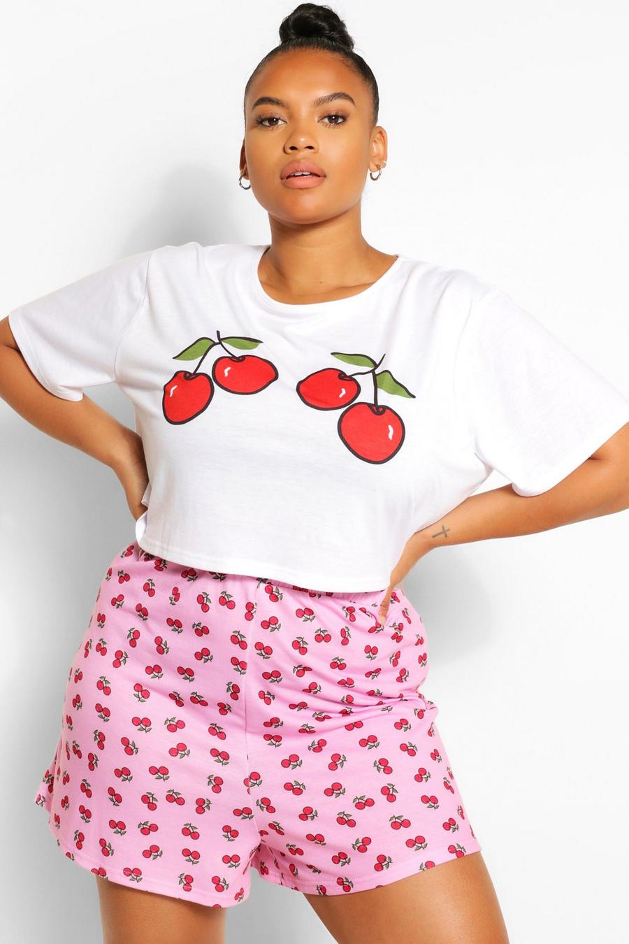 Plus Pyjama-Shortset mit „Cherry“-Print  image number 1