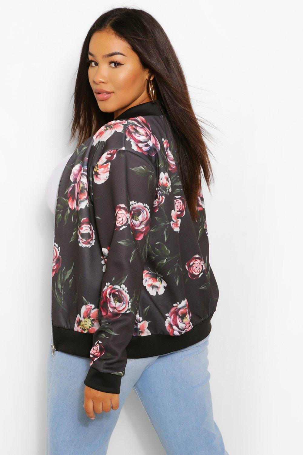 Plus Floral Bomber Jacket