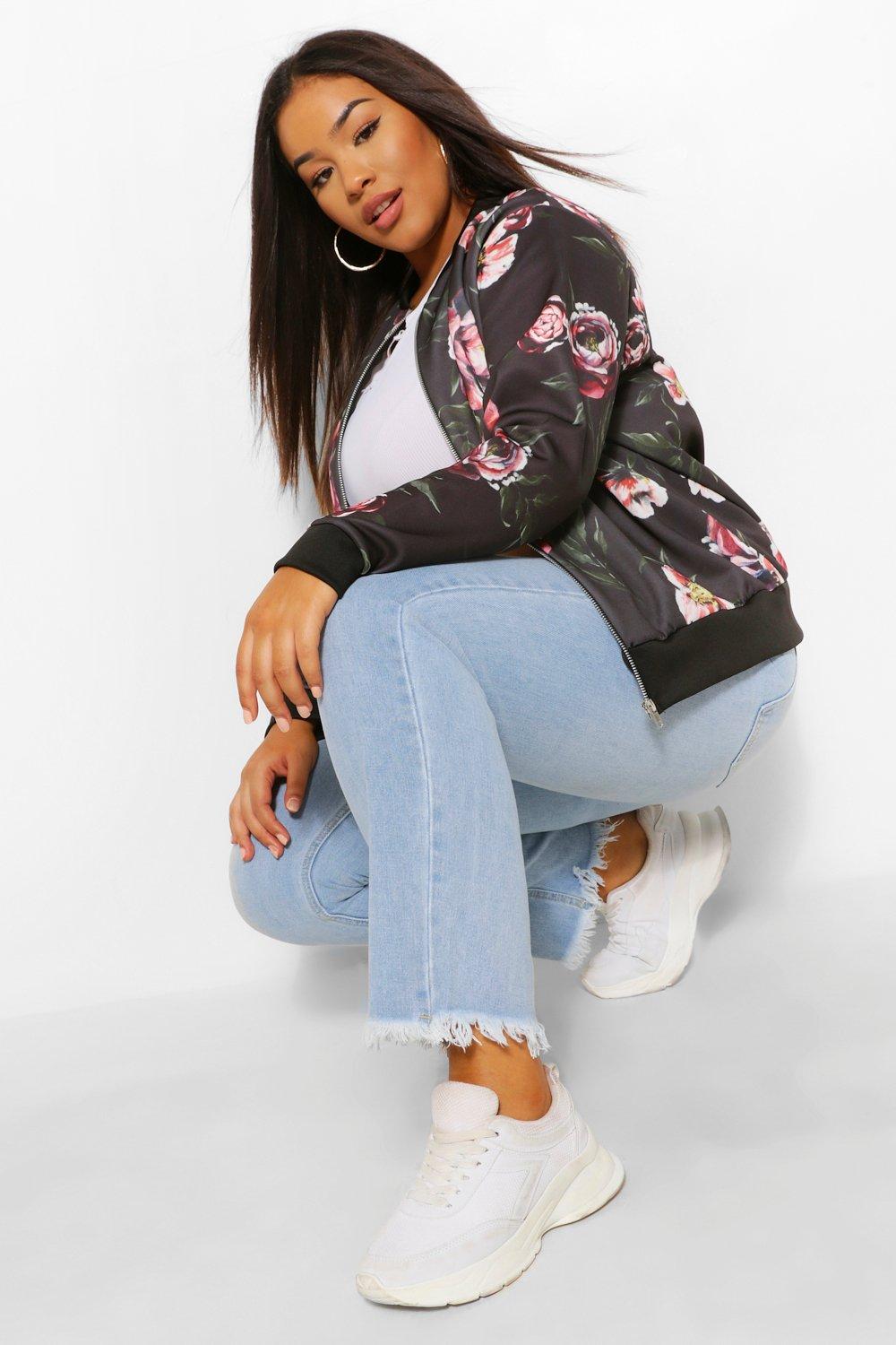 Plus size hotsell floral bomber jacket