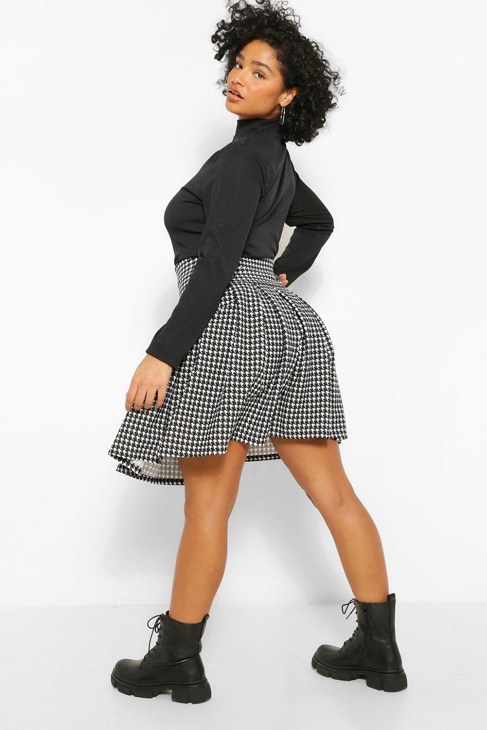 Grande taille Jupe de tennis a carreaux motif pied de poule