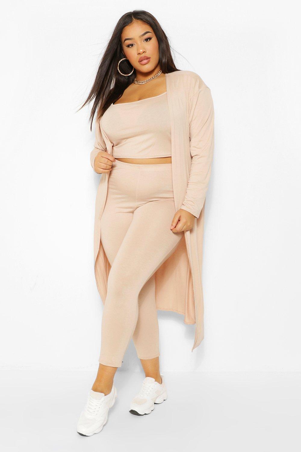 Plus Size Ribbed Cardigan And Leggings Set-124X