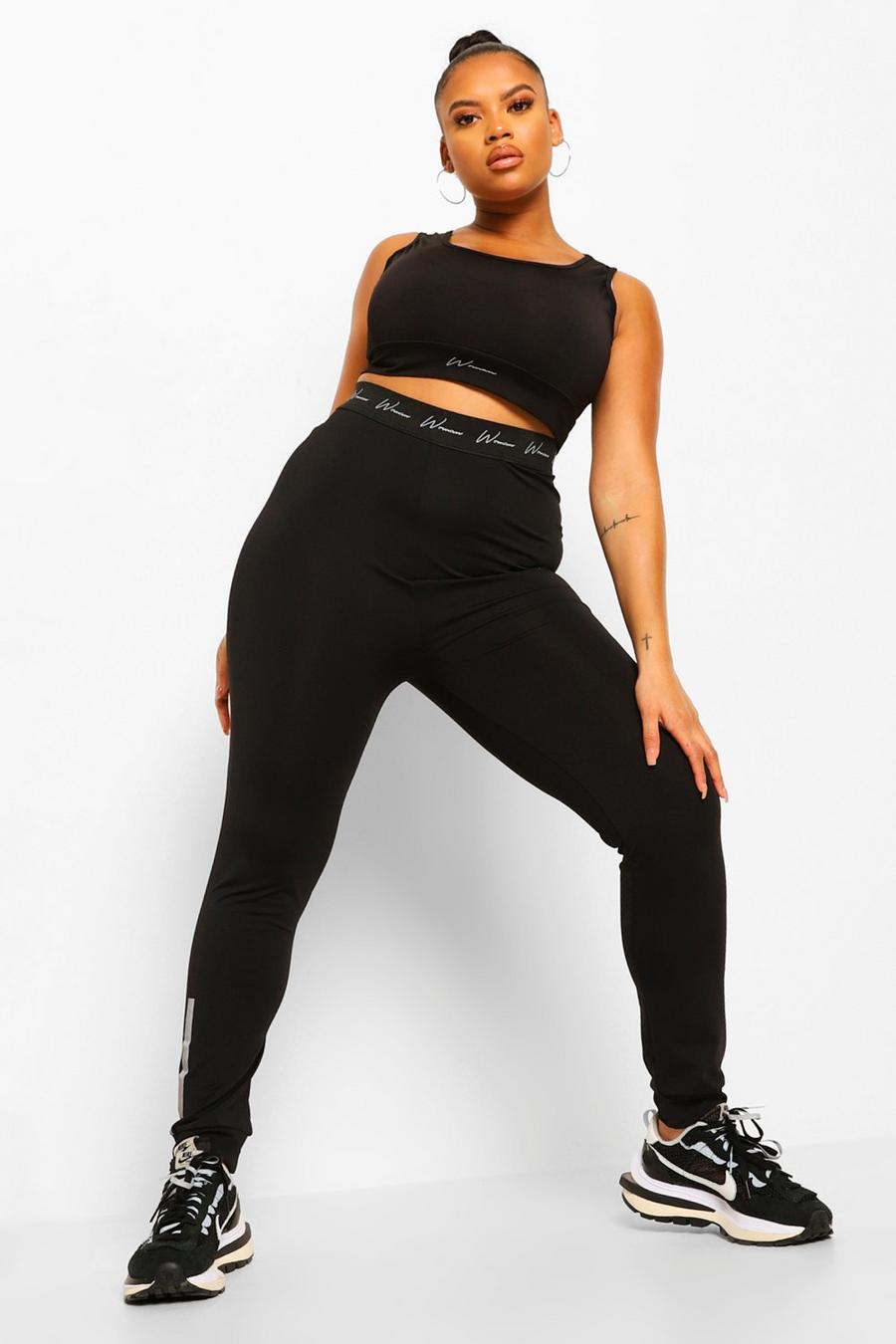 Black Plus Activewear 'Woman' Compression Gym Leggings image number 1