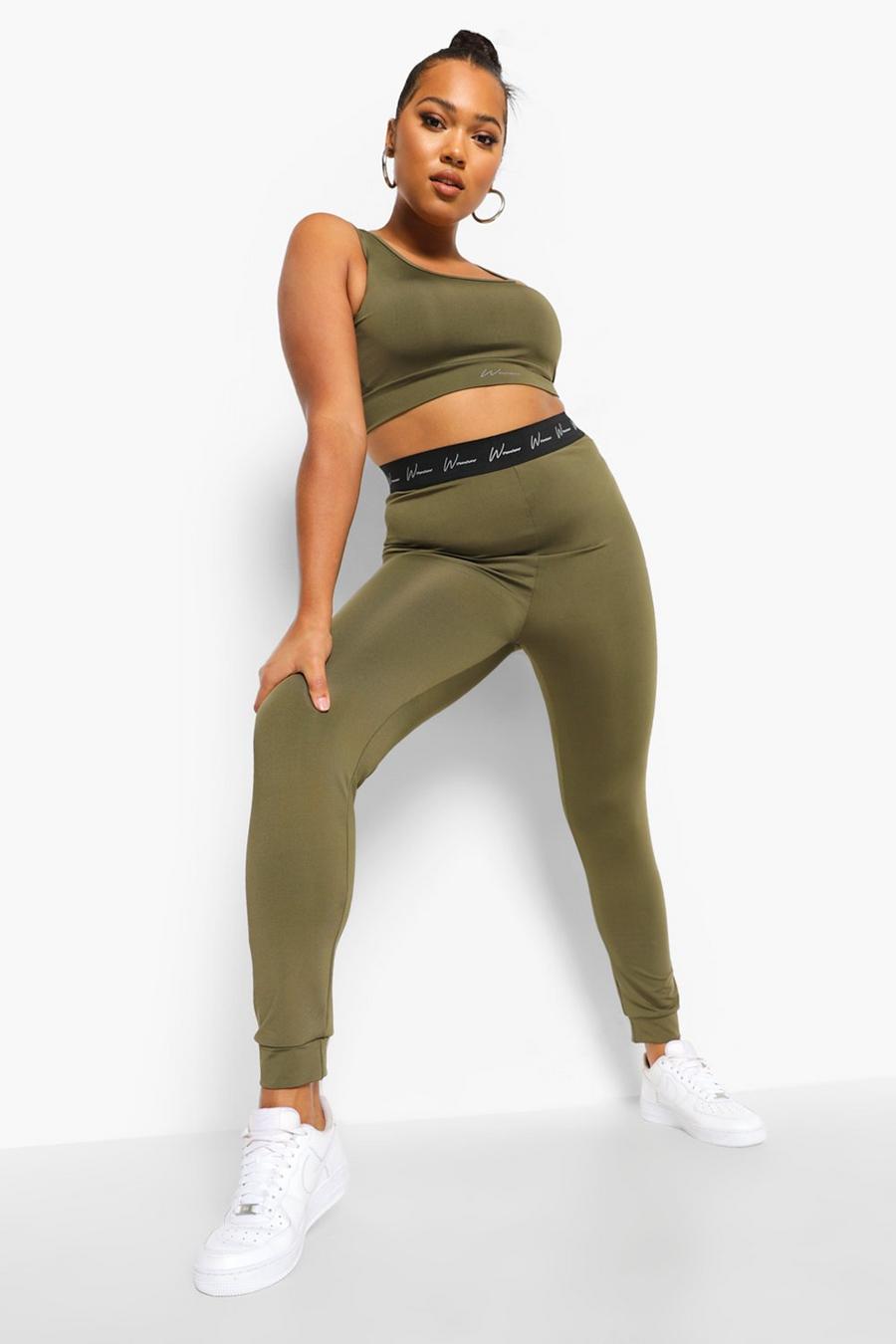 Khaki Plus Activewear 'Woman' Compression Gym Leggings image number 1
