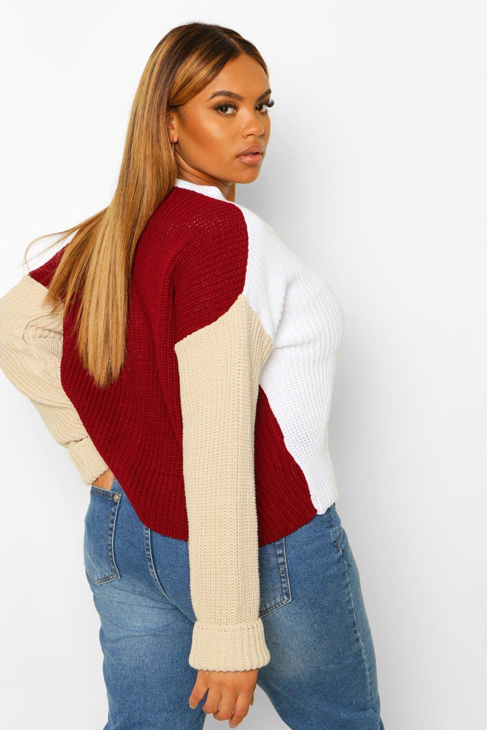 Women s Plus Colour Block Cardigan Boohoo UK