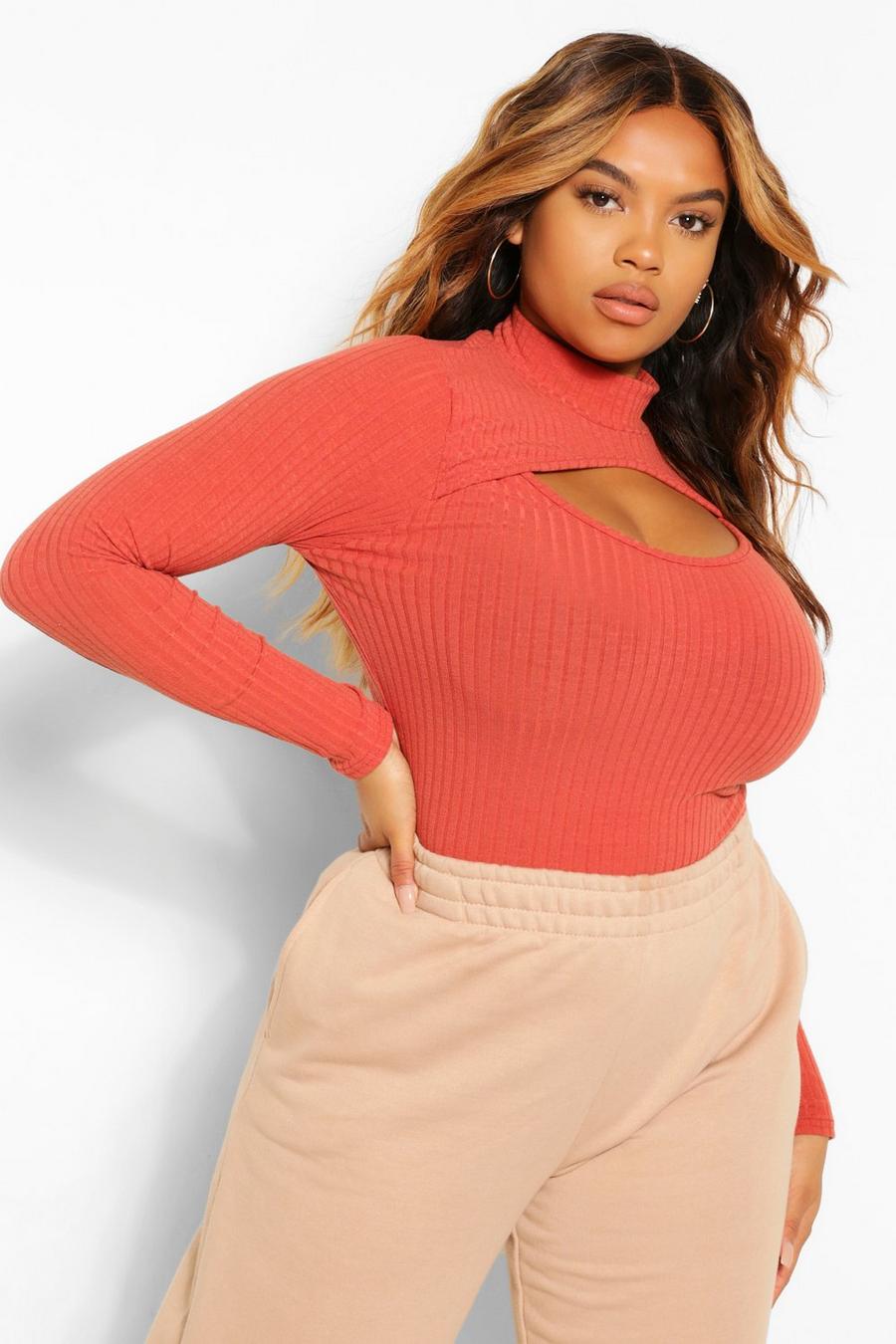 Body plus Size a coste morbide con cut-out, Rust image number 1