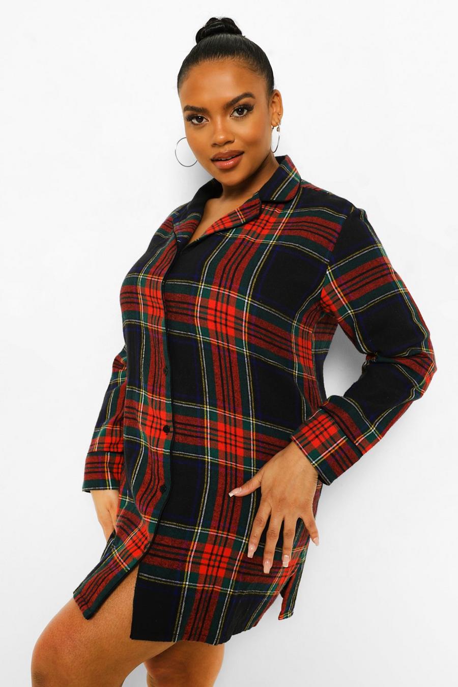 Red Plus Flannel Check Night Shirt image number 1