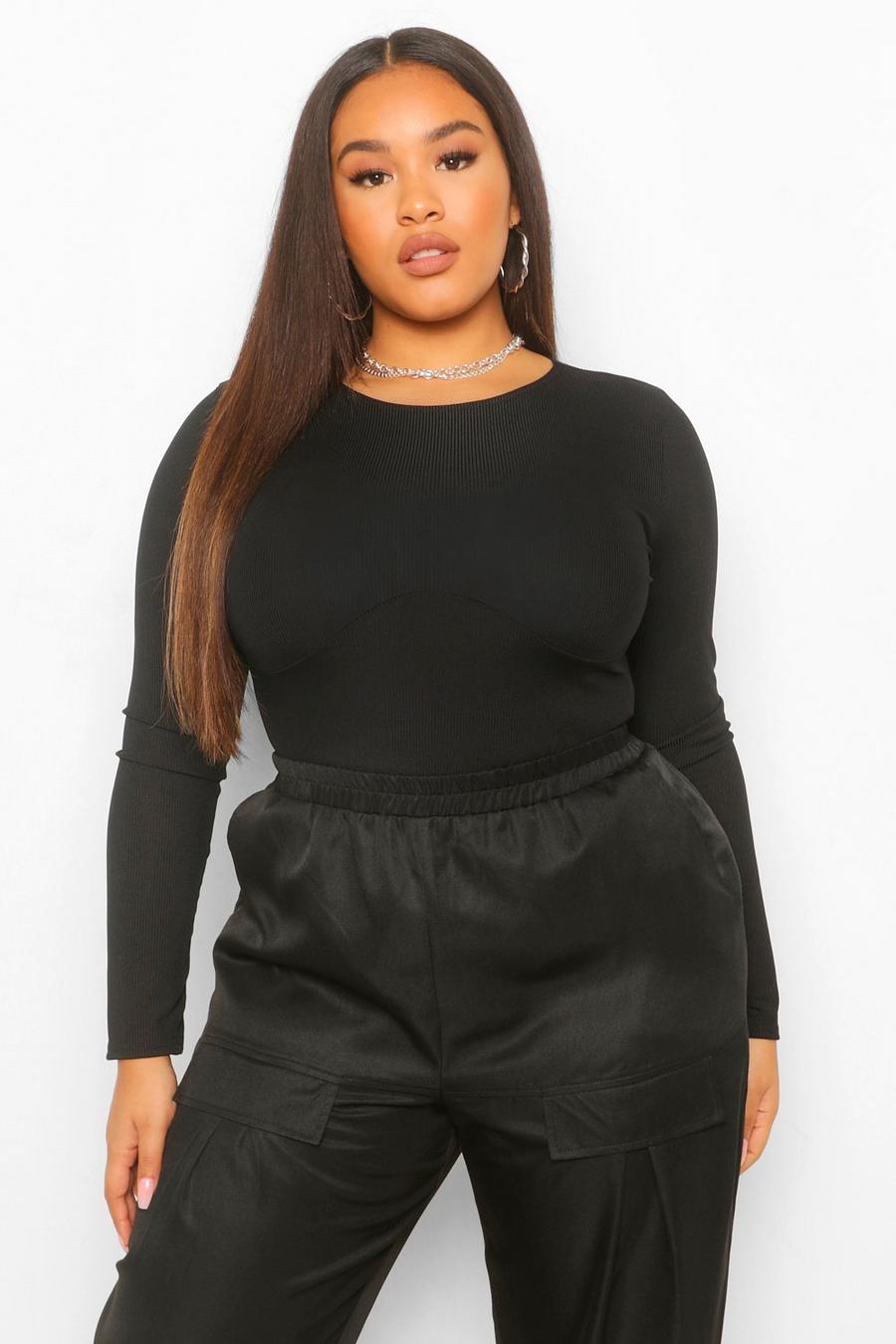 Black Plus Structured Detail Bodysuit image number 1