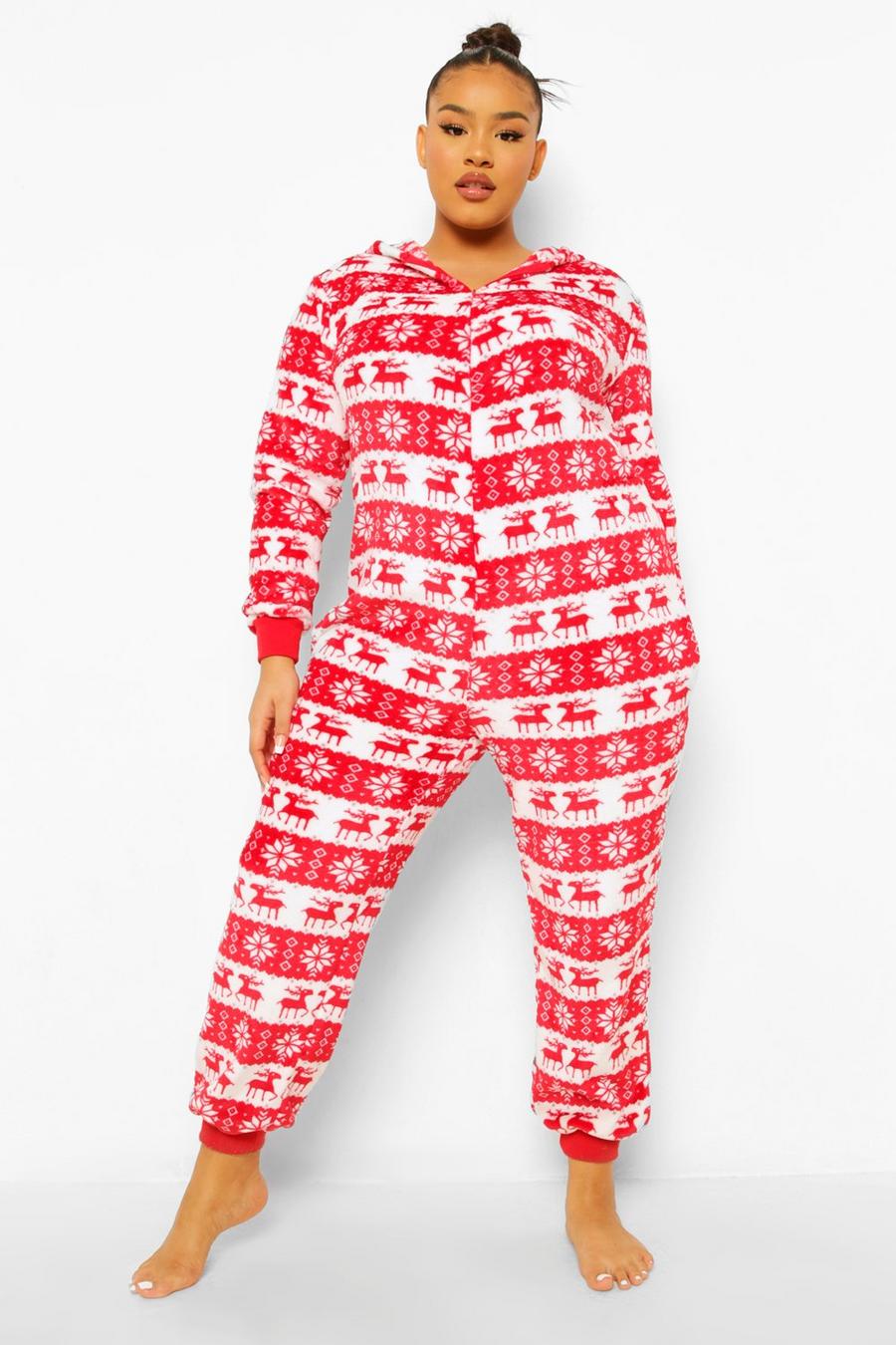 Pijama enterizo Plus con estampado de grecas, Rojo image number 1
