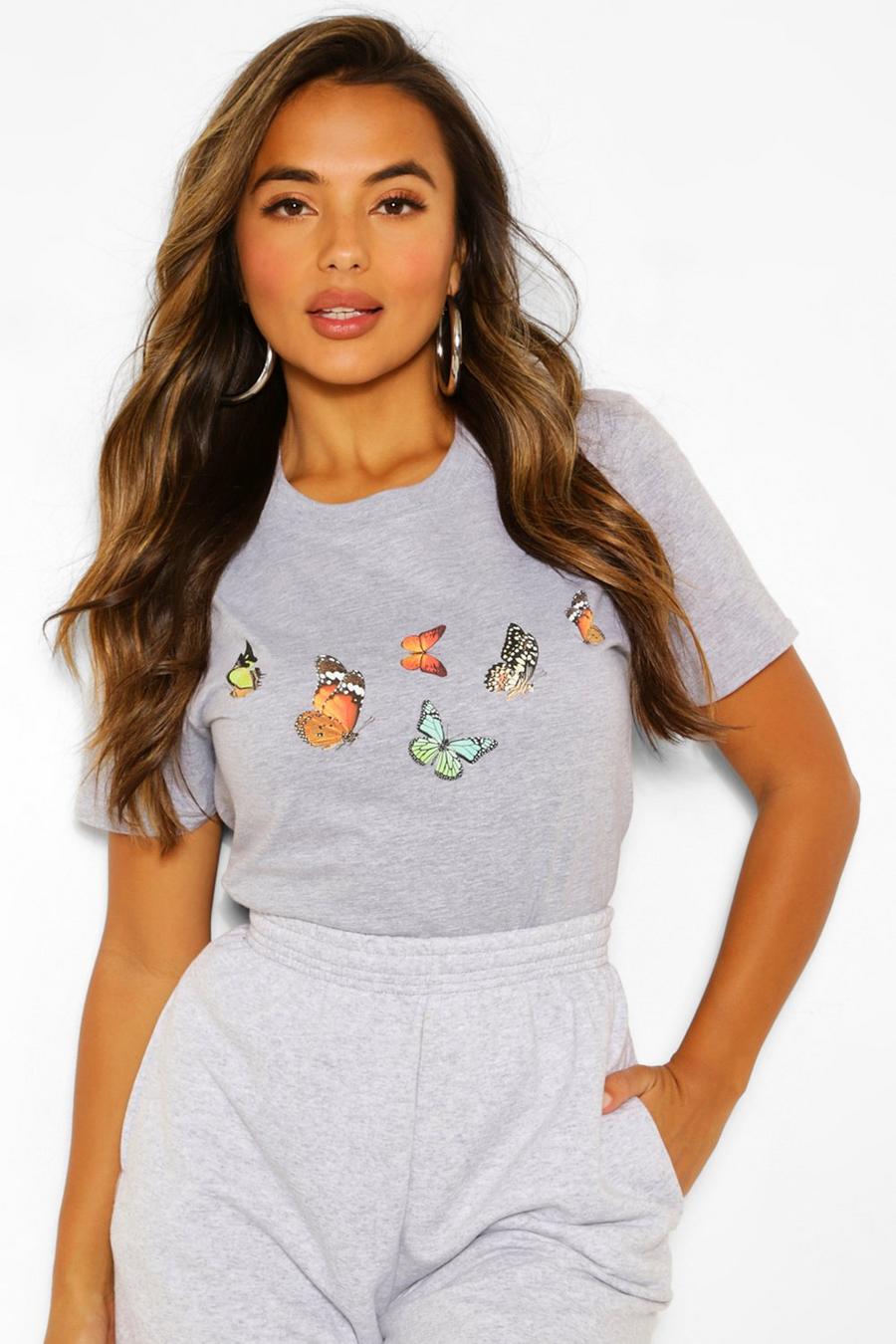 Grey Petite - T-shirtklänning med fjärilar image number 1