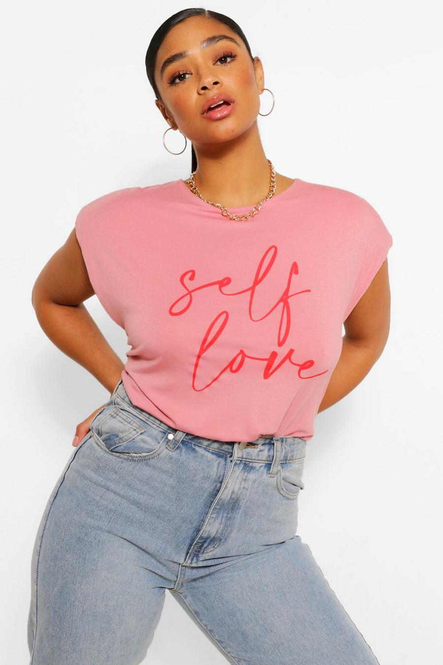 Blush Plus Self Love T-Shirt Met Tekst En Schouderpads image number 1
