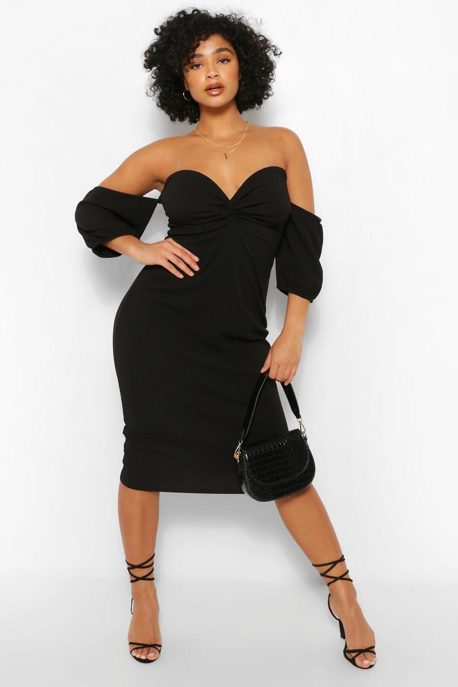 Black Plus Bardot Ruched Detail Midi Dress image number 1