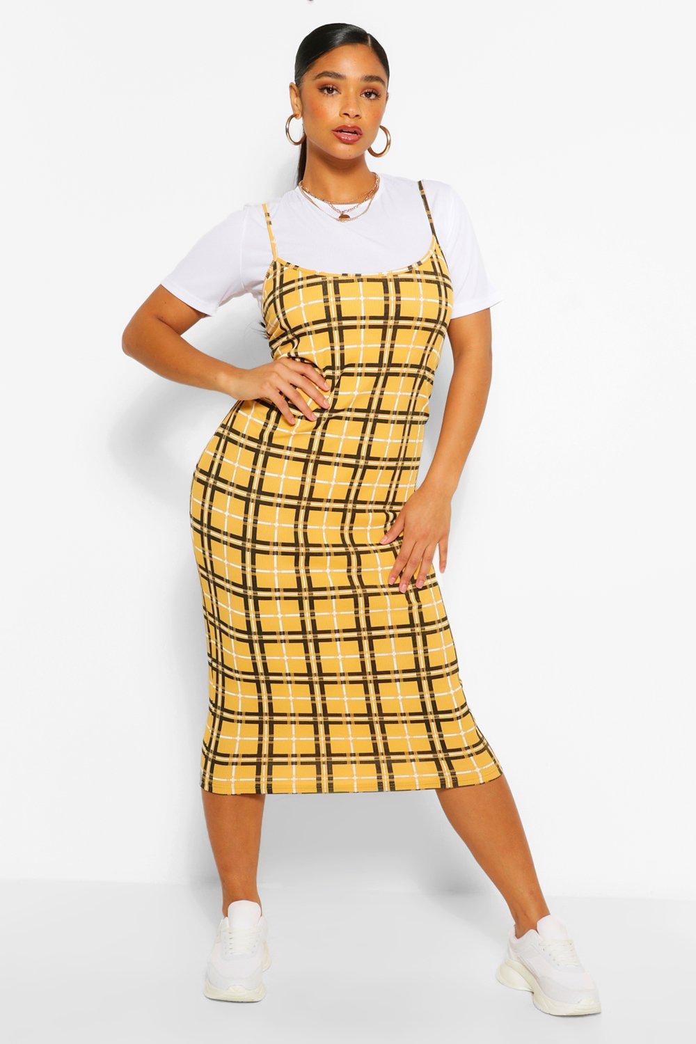 mustard tartan pinafore dress