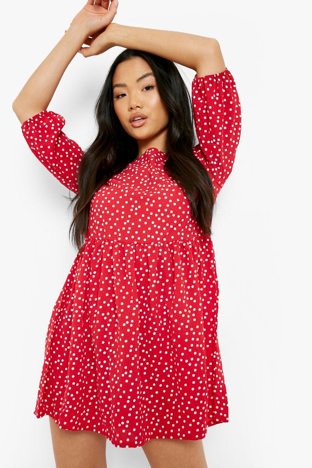 Boohoo red hot sale spotty dress