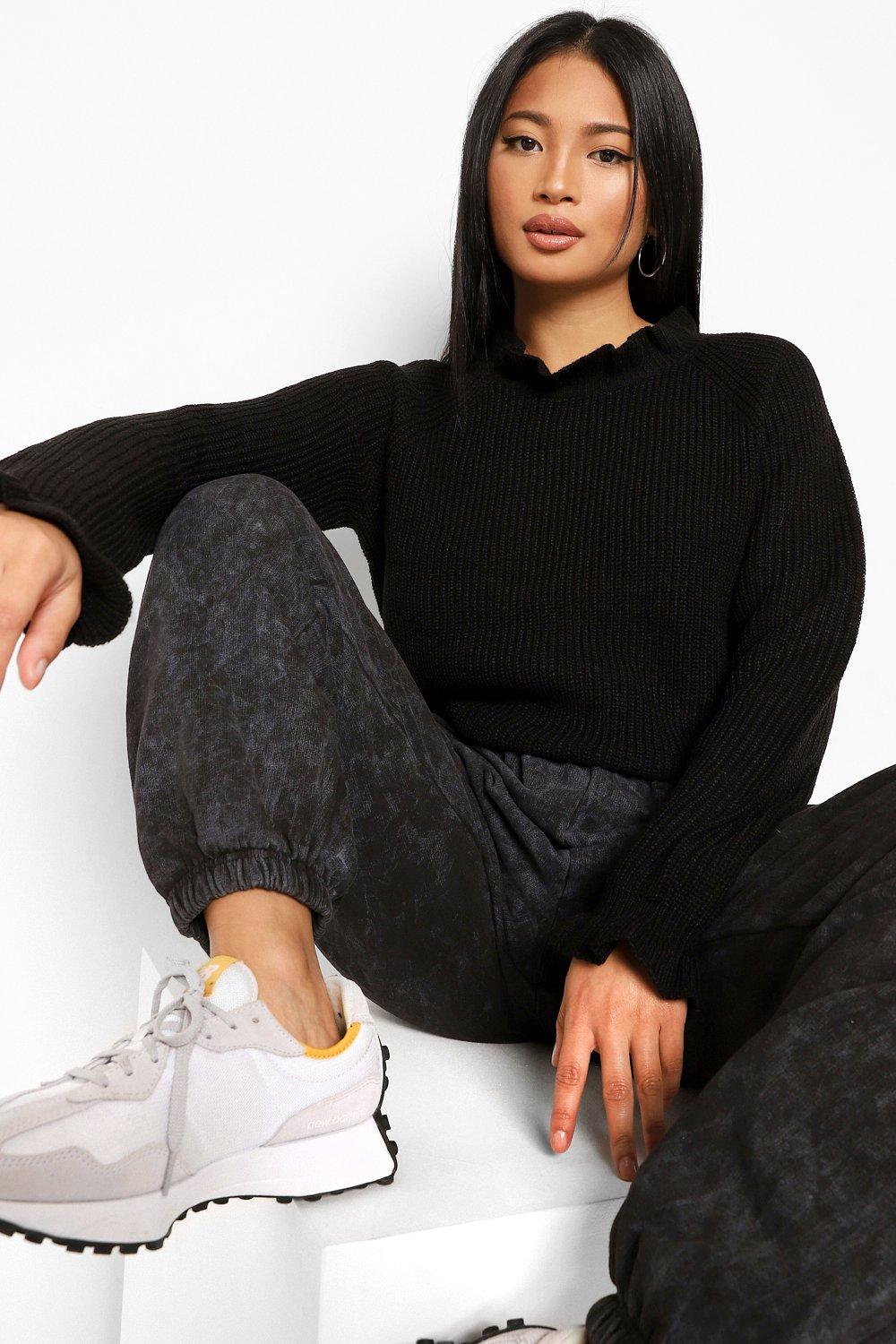 Petite Knitted Frill Cuff and Neck Jumper boohoo