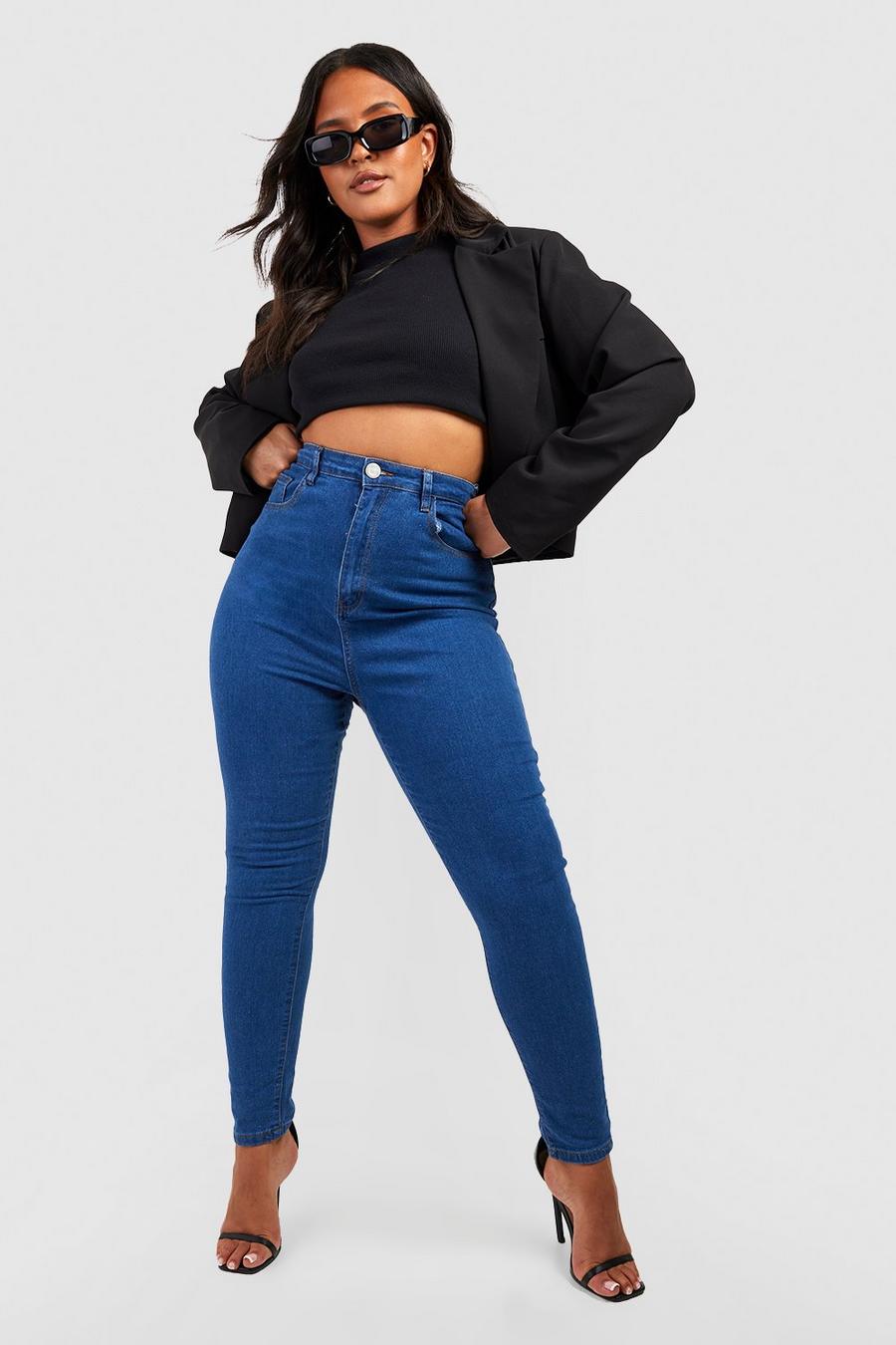 Mid blue blå Plus - Stretchiga skinny jeans i 5-femficksmodell image number 1