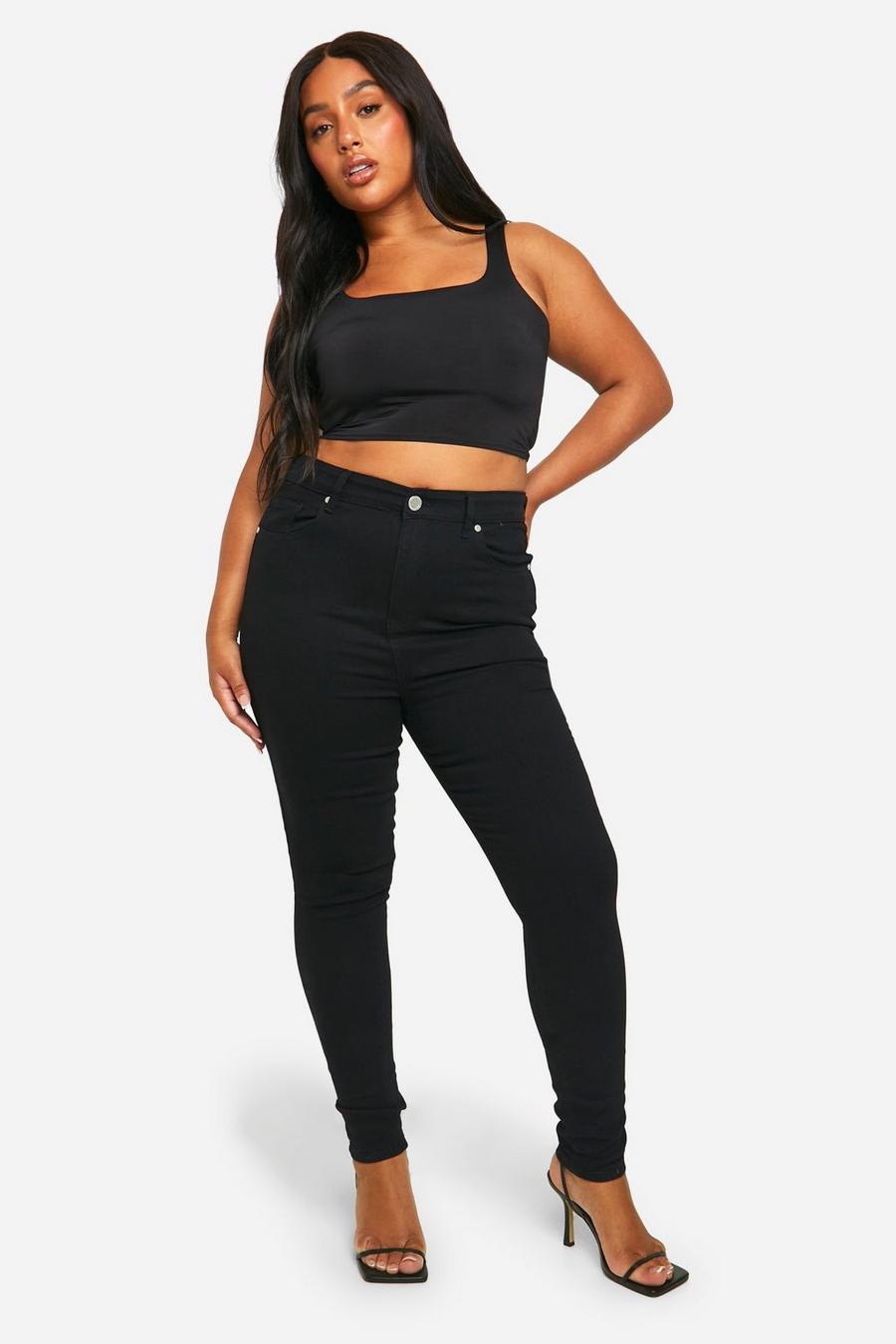 Black Plus Skinny jeans i femficksmodell med stretch image number 1