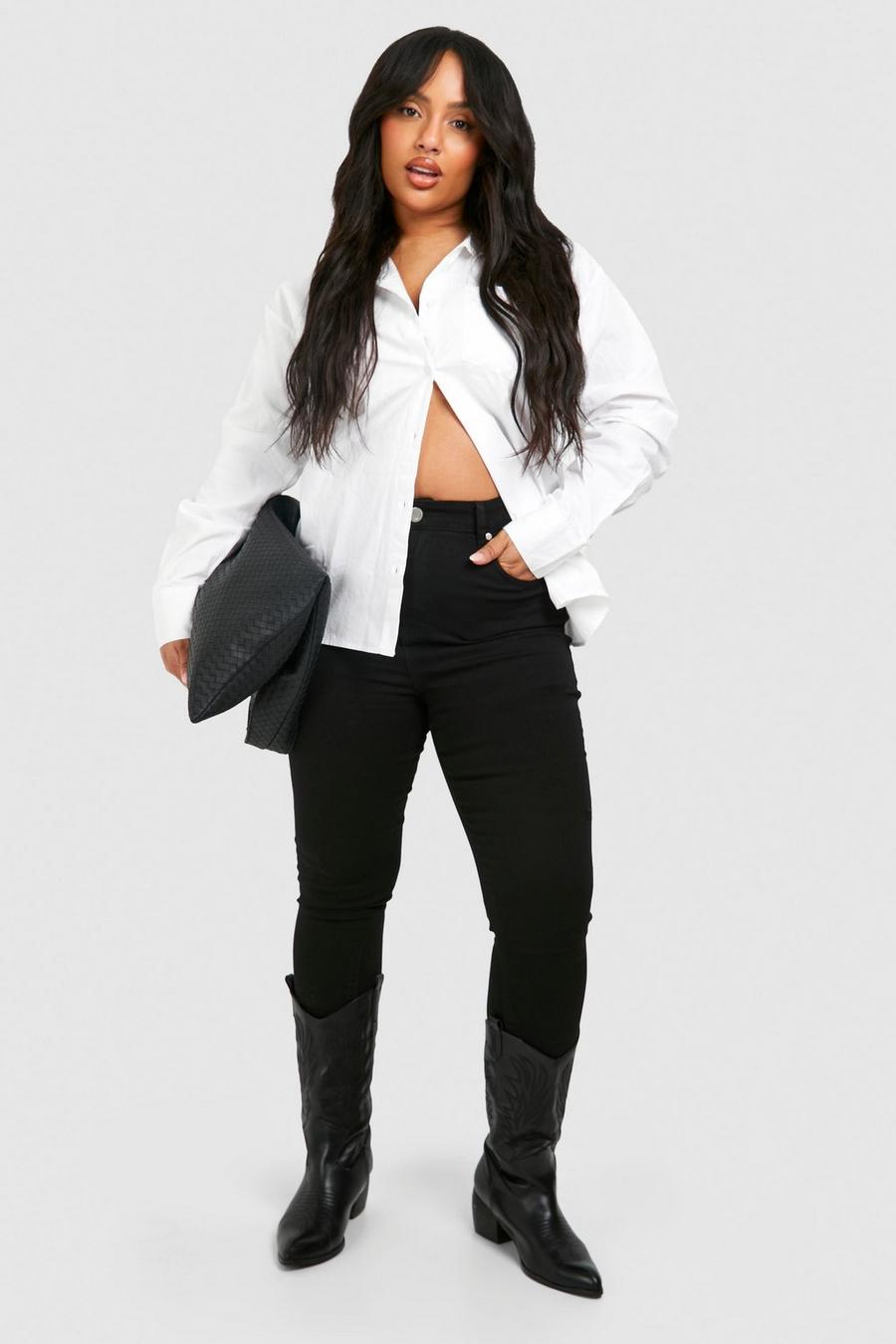 Black svart Plus Skinny jeans i femficksmodell med stretch
