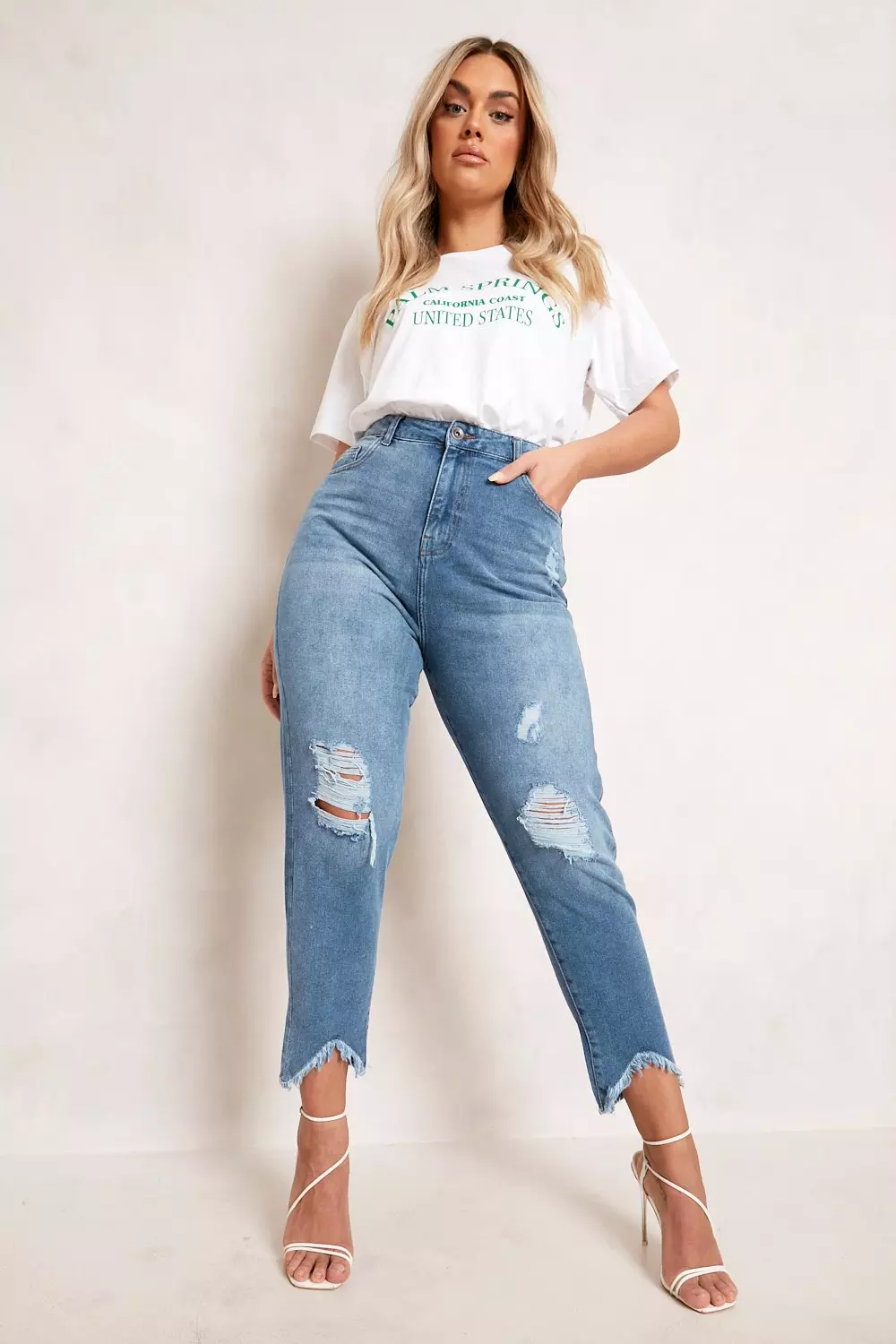Plus Ripped High Mom Jeans | boohoo