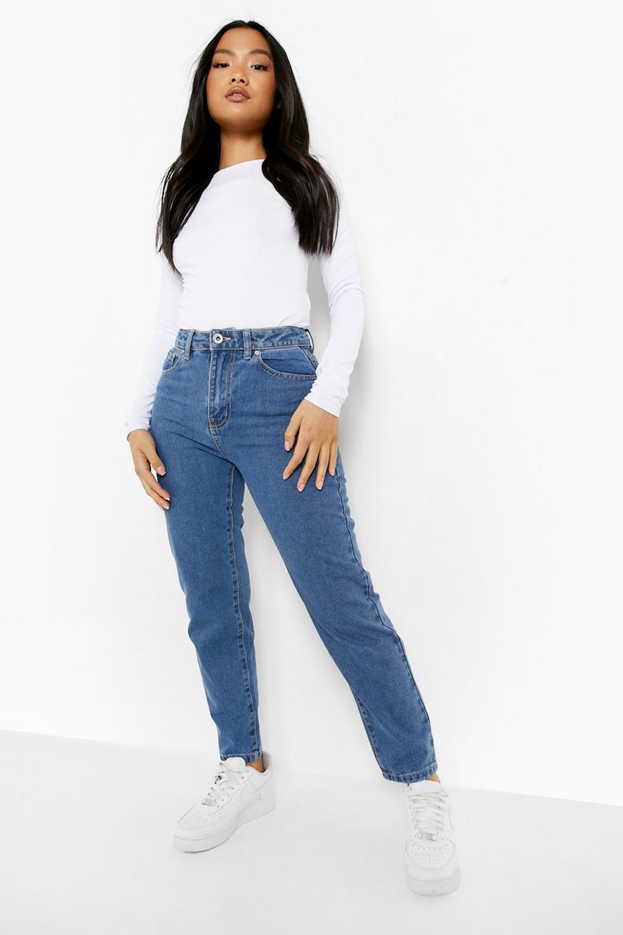 Mid blue Petite - Mom jeans med hög midja image number 1