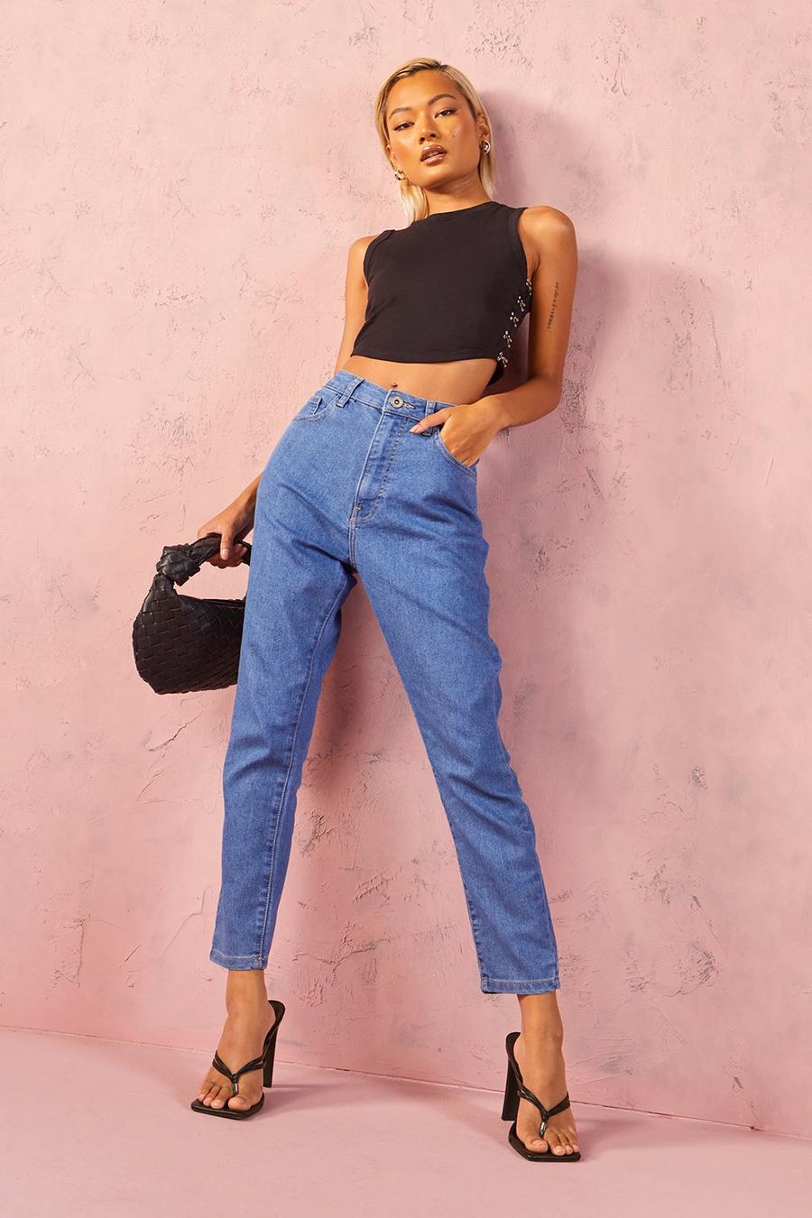 Petite Skinny Jeans mit hohem Bund, Mittelblau image number 1