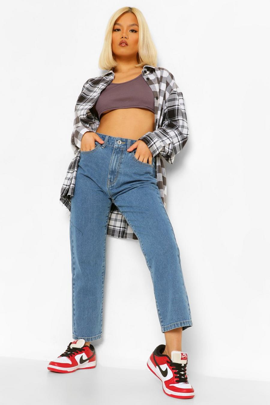 Mid blue Petite High Rise Straight Leg Jeans image number 1