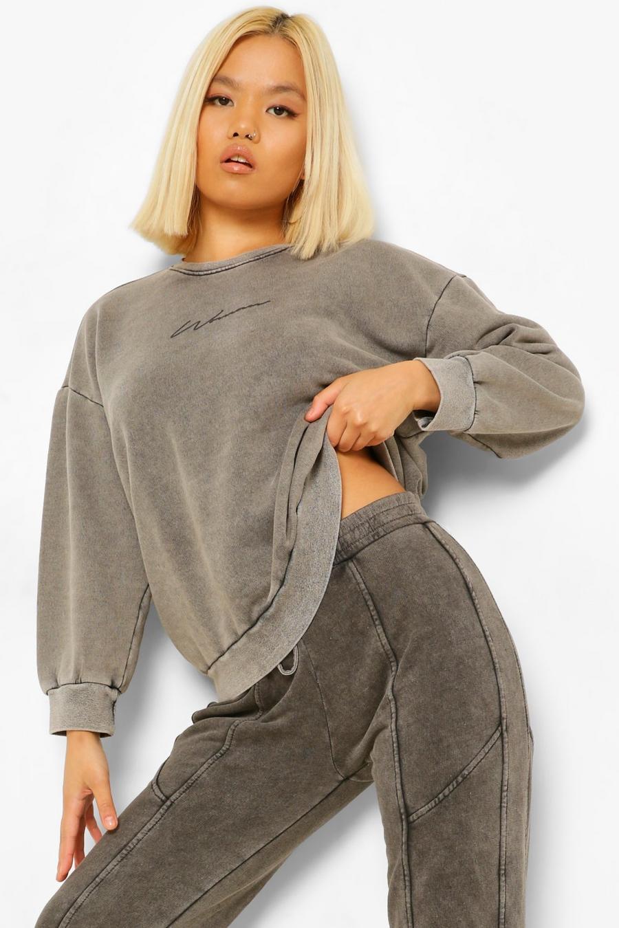 Charcoal Petite - Oversize sweatshirt med stentvättad effekt och tryck image number 1