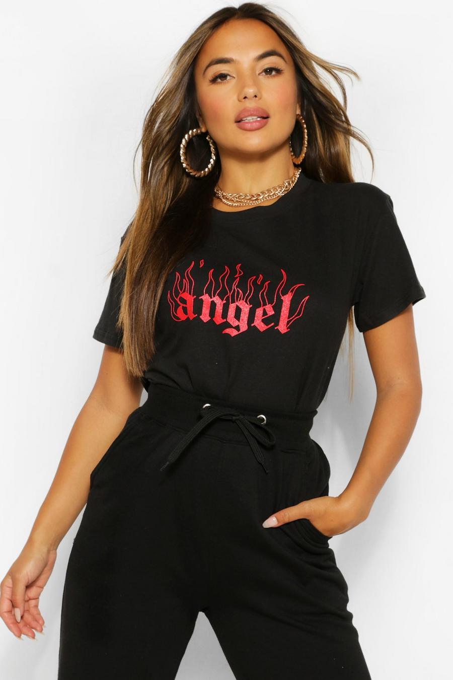 T-shirt con scritta “Angel” Petite , Nero image number 1