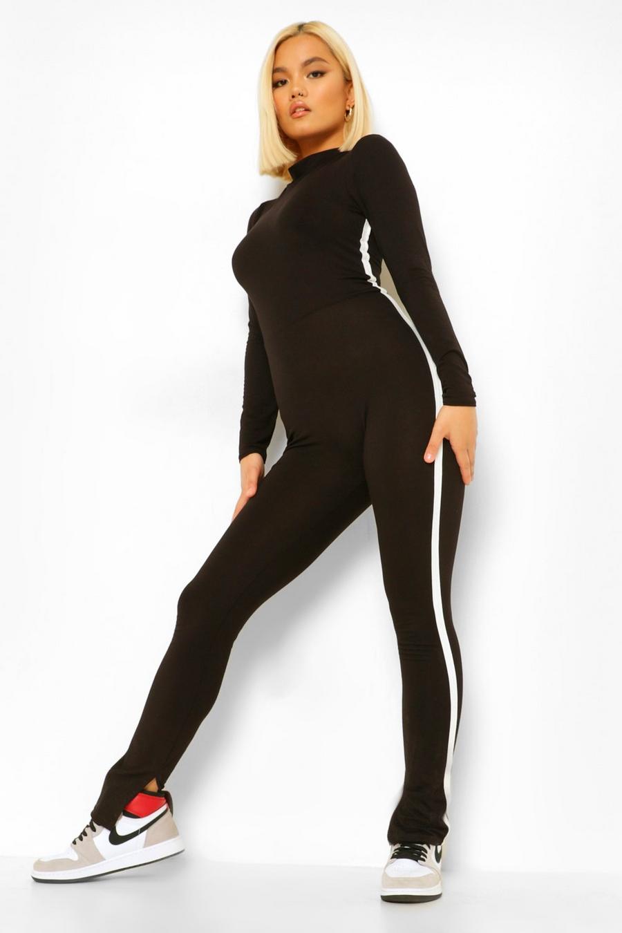 Black Petite - Jumpsuit med hög krage och ränder i sidorna image number 1