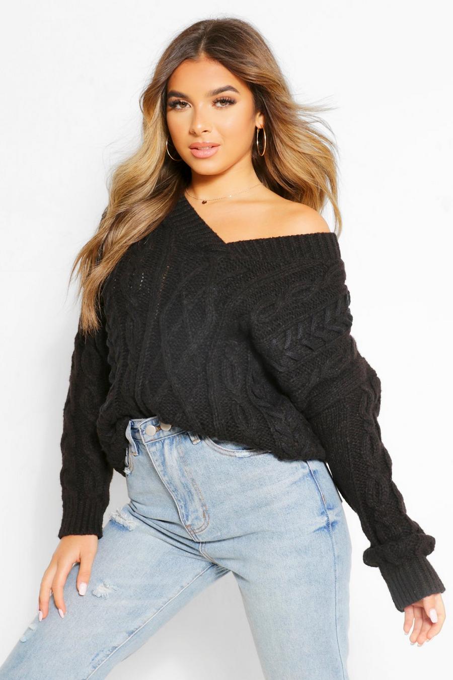 Black Petite Knitted Contrast Stitch Jumper image number 1